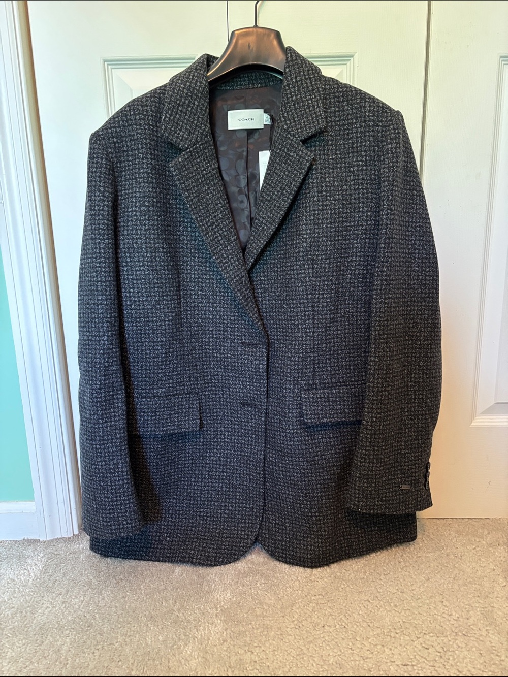 COACH Charcoal Houndstooth Wool-Blend Blazer